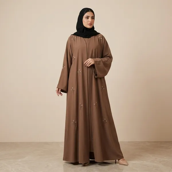 Brown_Prada_Fabric_Relaxed_Floral_Embroidered_Abaya_For_Women