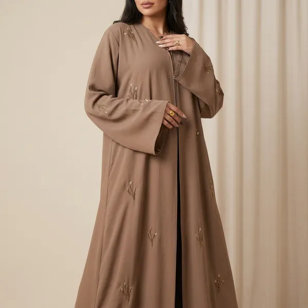 Brown_Prada_Fabric_Relaxed_Floral_Embroidered_Abaya_For_Women