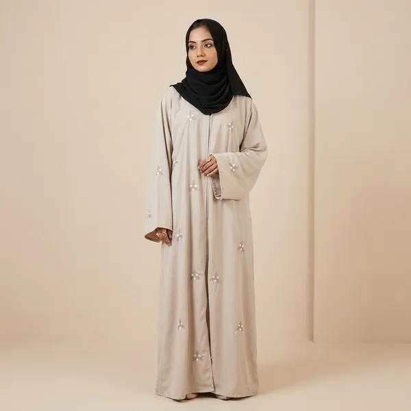 Cream_Prada_Fabric_Flared_Sleeve_Sequin_Embroidered_Abaya_For_Women