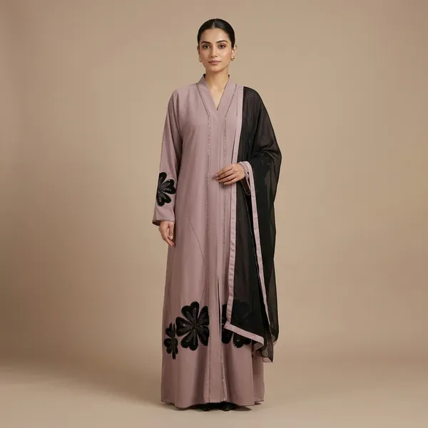 Mauve_Georgette_Relaxed_Floral_Applique_Abaya_For_Women