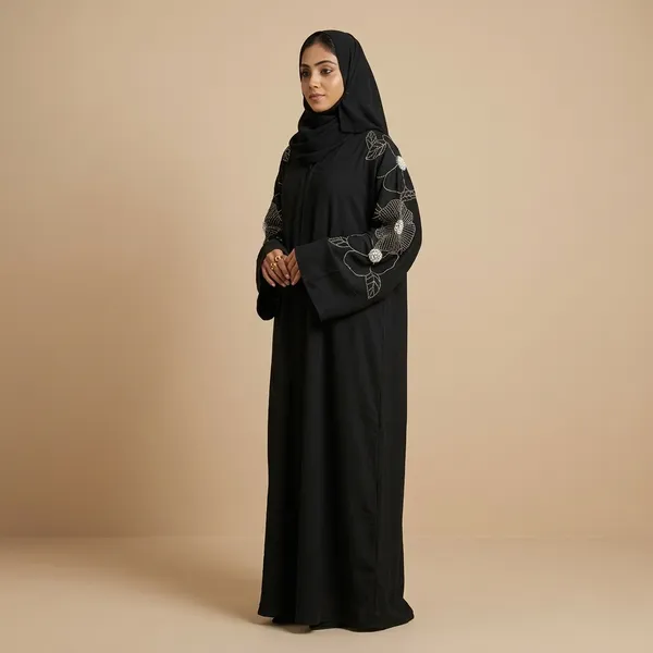 Black_Crepe_Relaxed_Bell_Sleeve_Floral_Embroidered_Abaya_For_Women