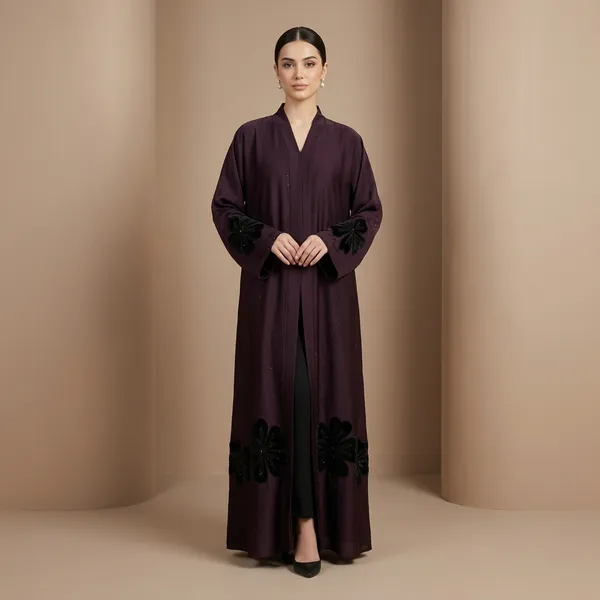 Purple_Flowy_Fabric_Open_Front_Floral_Applique_Abaya_For_Women