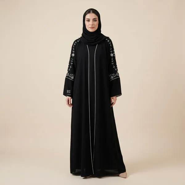 Black_Nida_Fabric_Open_Front_Silver_Floral_Embroidered_Abaya_For_Women