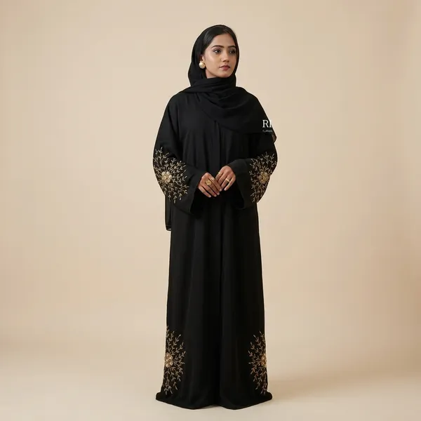 Black_Zoom_Fabric_Relaxed_Fit_Golden_Embroidered_Bridal_Abaya_With_Hijab_For_Women