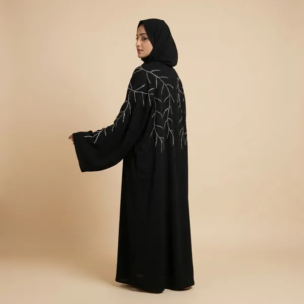 Black_Zoom_Fabric_Bell_Sleeve_Silver_Embroidered_Front_Open_Abaya_With_Hijab_For_Women