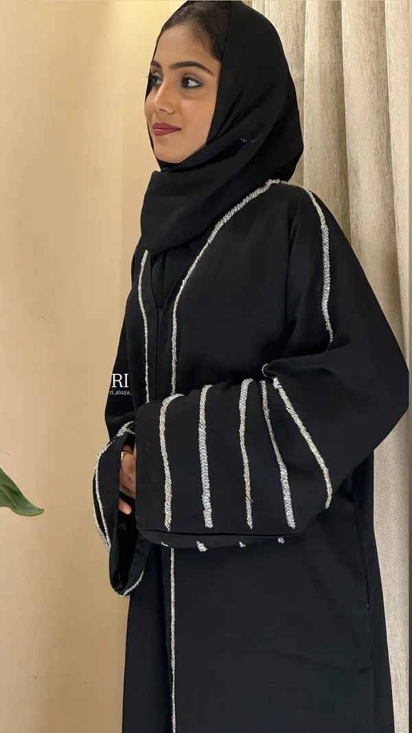 Black_Imported_Fabric_Relaxed_Silver_Thread_Embroidered_Abaya_For_Women