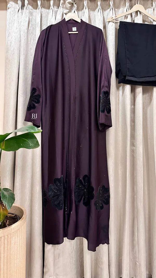 Purple_Flowy_Fabric_Open_Front_Floral_Applique_Abaya_For_Women