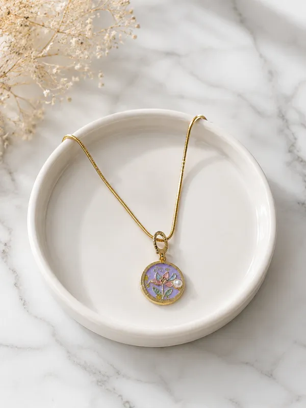 Gold_Toned_Purple_Enamel_Floral_Pendant_Necklace