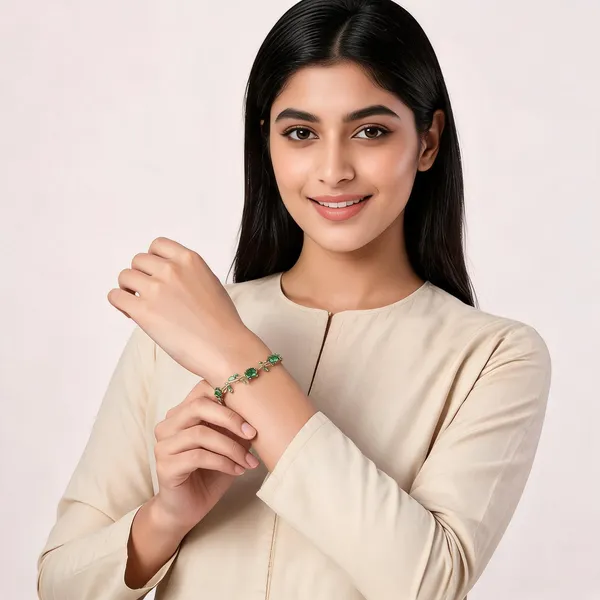 Gold_Toned_Green_Emerald_Studded_Bracelet_For_Women