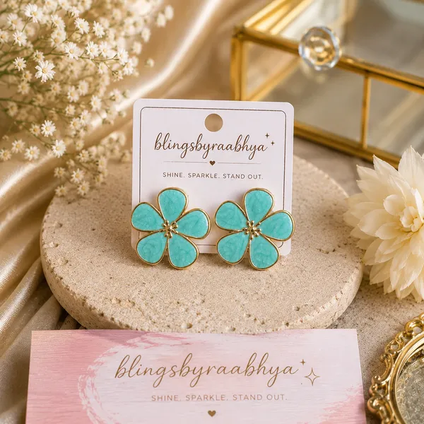 Turquoise_Gold_Toned_Floral_Stud_Earrings_For_Women