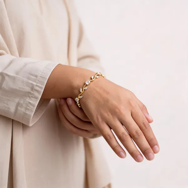 Gold_Vine_Leaf_Cubic_Zirconia_Bracelet_For_Women