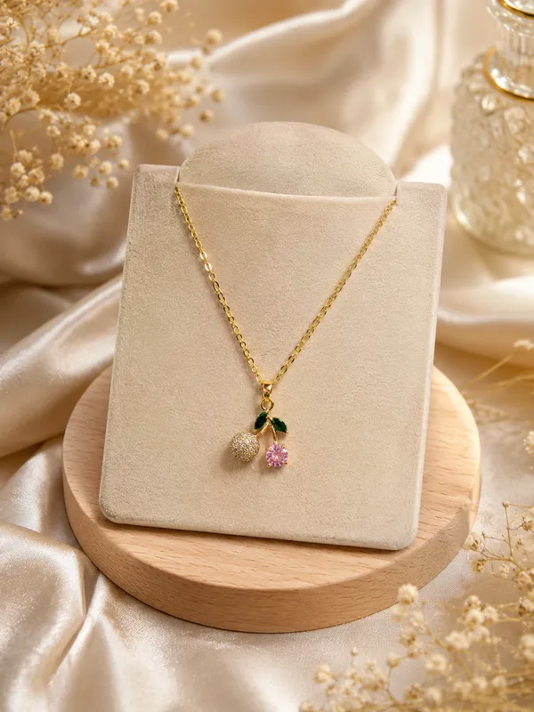 Gold_Plated_Cherry_Pendant_Crystal_Necklace_For_Women