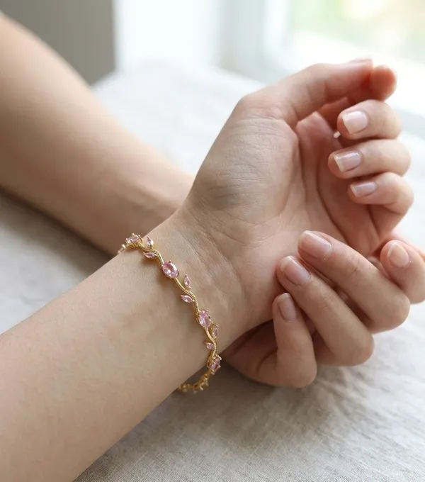 Gold_Toned_Pink_Crystal_Vine_Bracelet_For_Women