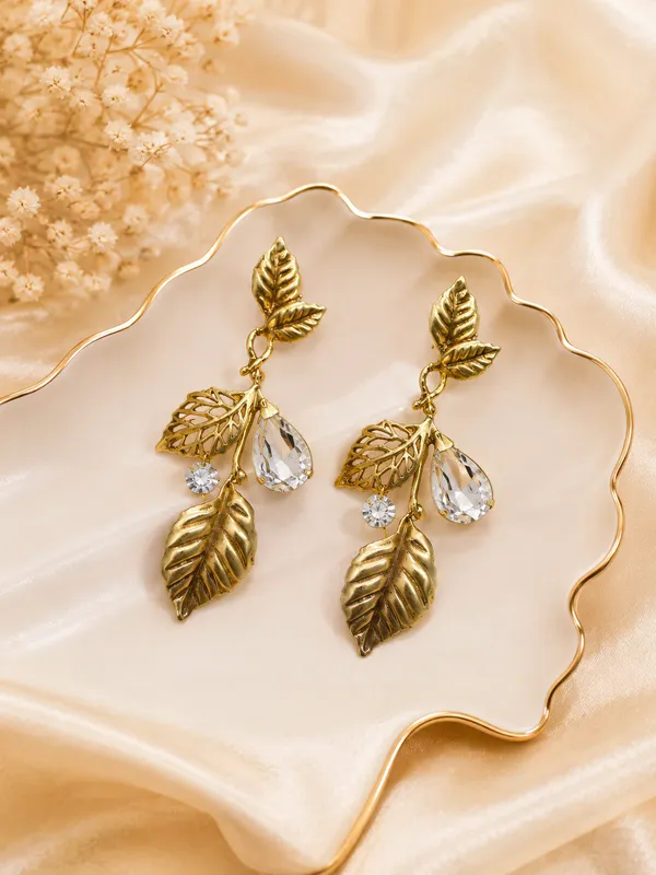 Gold_Leaf_Design_American_Diamondl_Drop_Earrings_For_Women