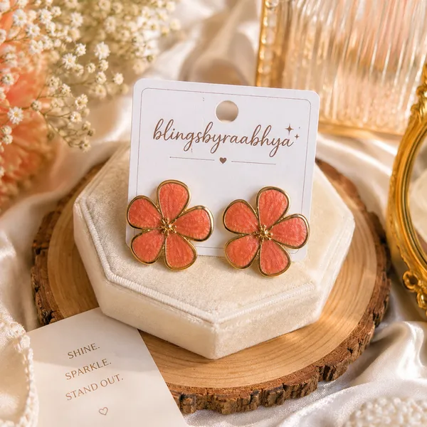 Coral_Gold_Toned_Floral_Stud_Earrings_For_Women