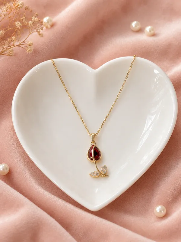 Gold_Plated_Red_Stone_Rose_Pendant_Necklace_For_Women