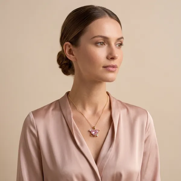 Gold_Toned_Pink_Heart_Pendant_Necklace_For_Women