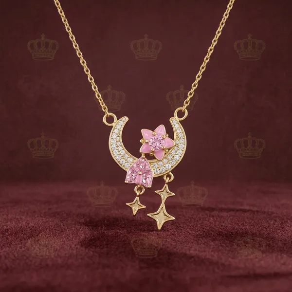 Gold_Toned_Moon_Star_Pink_Crystal_Pendant_Necklace_For_Women