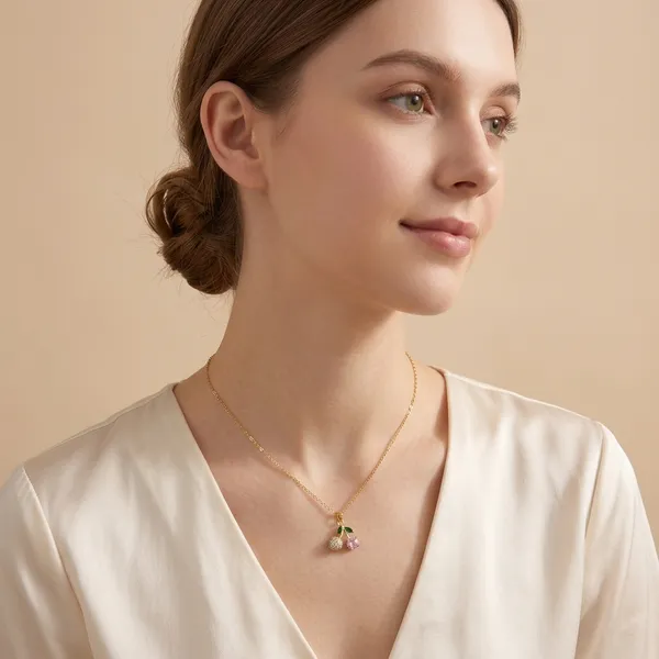 Gold_Plated_Cherry_Pendant_Crystal_Necklace_For_Women