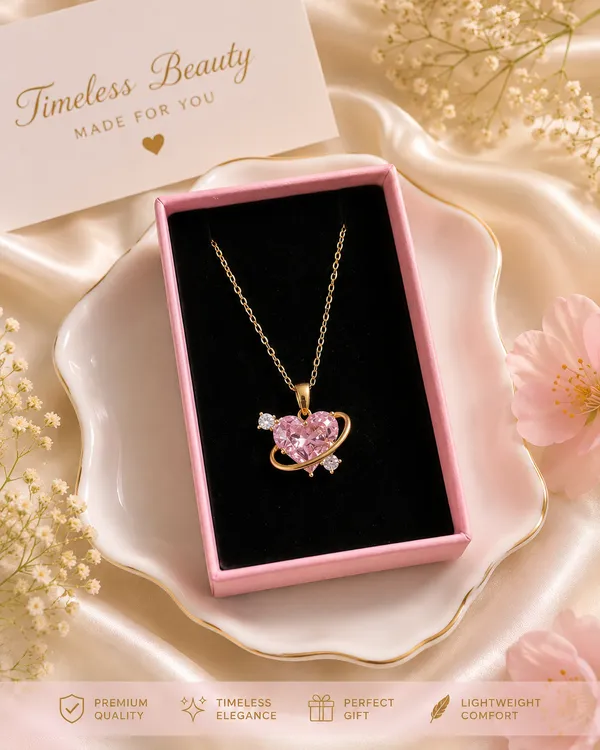 Gold_Toned_Pink_Heart_Pendant_Necklace_For_Women