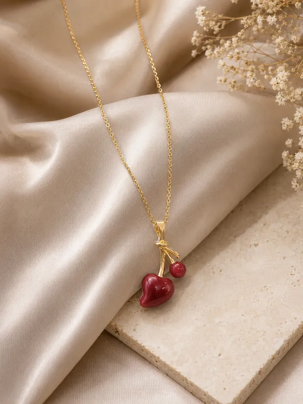 Gold_Plated_Red_Cherry_Pendant_Necklace_For_Women