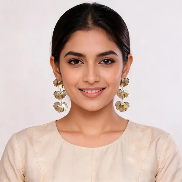 Gold_Tone_Floral_Tiered_Drop_Earrings_For_Women