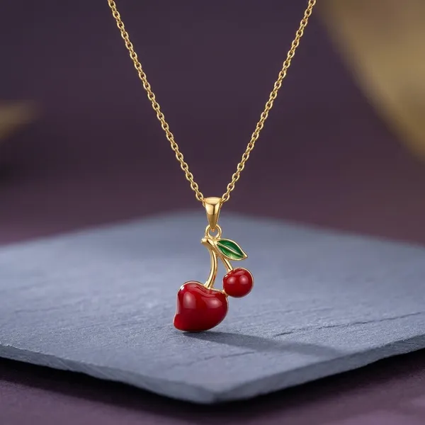 Gold_Plated_Red_Cherry_Pendant_Necklace_For_Women