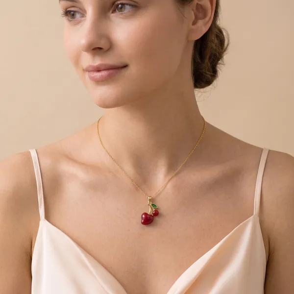 Gold_Plated_Red_Cherry_Pendant_Necklace_For_Women