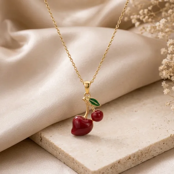 Gold_Plated_Red_Cherry_Pendant_Necklace_For_Women