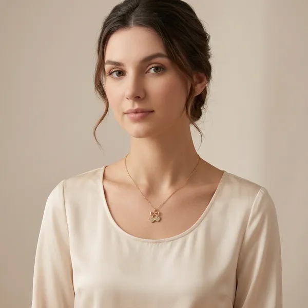 Gold_Toned_Bow_Double_Heart_Pendant_Necklace_For_Women