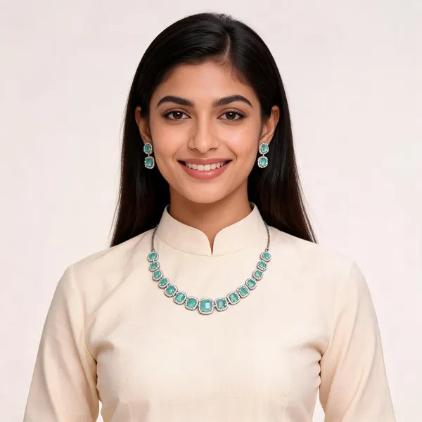 Silver_Toned_Mint_Green_Stone_Necklace_And_Earring_Set_For_Women