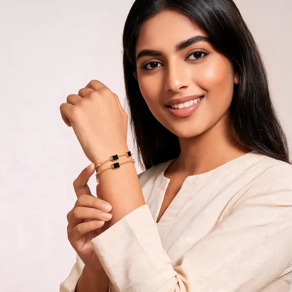 Gold_Stainless_Steel_Black_Enamel_Layered_Bracelet_For_Women