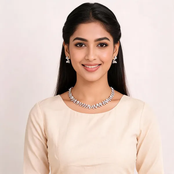 Silver_Rhodium_Plated_Floral_Necklace_And_Earrings_Set_For_Women