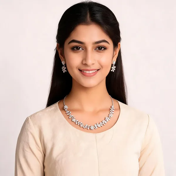 Silver_Rhodium_Plated_Floral_Necklace_And_Earrings_Set_For_Women