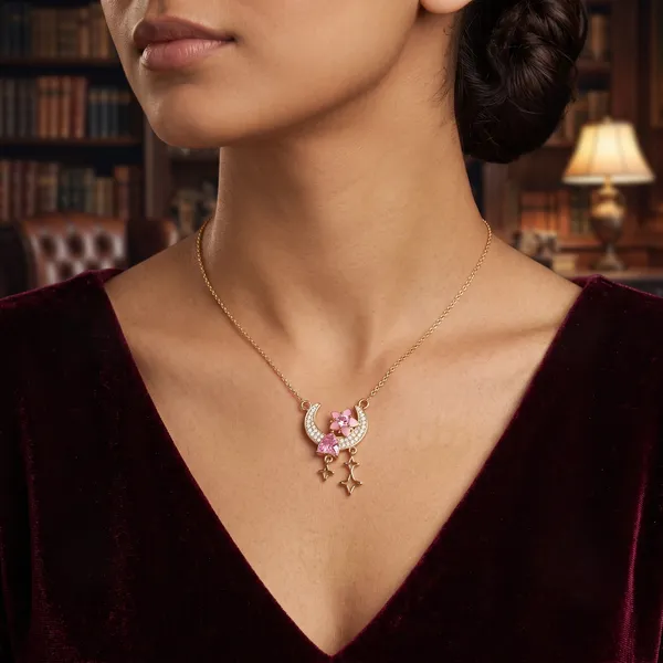 Gold_Toned_Moon_Star_Pink_Crystal_Pendant_Necklace_For_Women