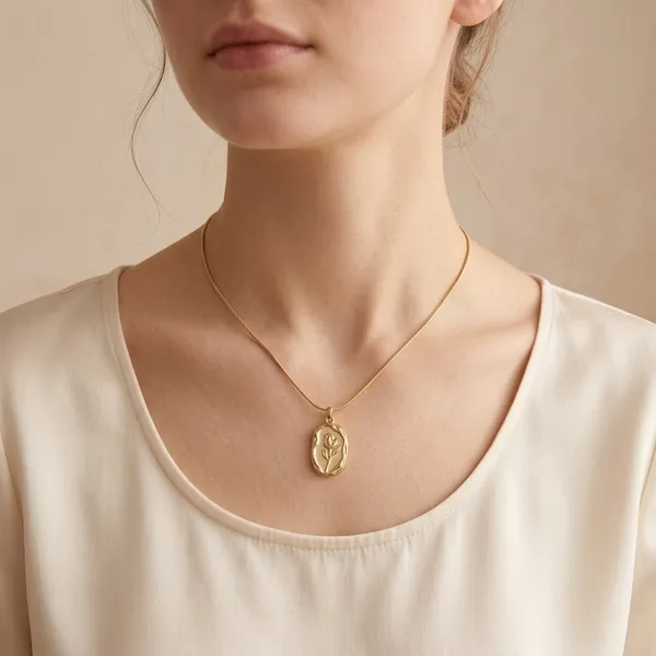 Gold_Plated_Rose_Engraved_Oval_Pendant_Necklace_For_Women