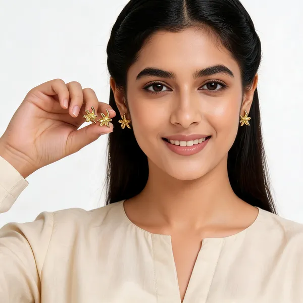 Gold_Toned_Floral_Stud_Earrings_For_Women