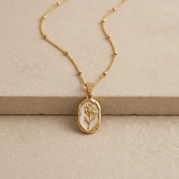 Gold_Plated_White_Enamel_Rose_Pendant_Necklace_For_Women