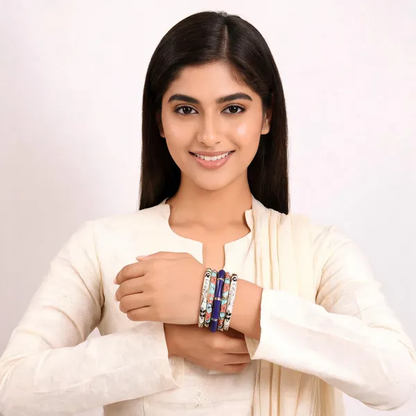 Multicolor_Enamel_Floral_Print_Bangle_Set_For_Women