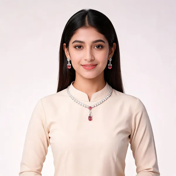 Silver_Toned_Pink_Stone_Studded_Necklace_And_Earrings_Set