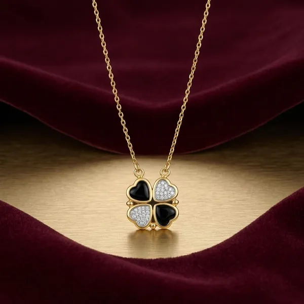 Gold_Toned_Four_Heart_Clover_Pendant_Necklace_For_Women