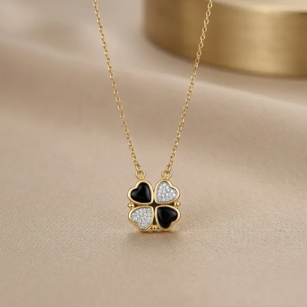 Gold_Toned_Four_Heart_Clover_Pendant_Necklace_For_Women