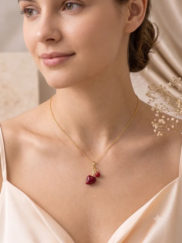 Gold_Plated_Red_Cherry_Pendant_Necklace_For_Women