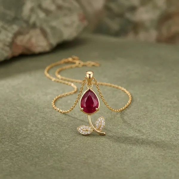 Gold_Plated_Red_Stone_Rose_Pendant_Necklace_For_Women