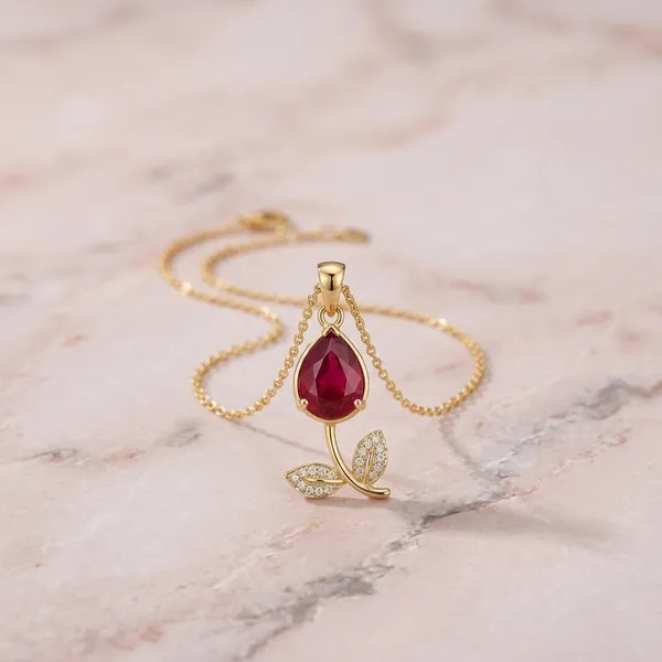 Gold_Plated_Red_Stone_Rose_Pendant_Necklace_For_Women