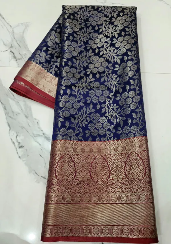 Kanchipuram_Brocade_Navy_Blue_Silk_Zari_Woven_Floral_Banarasi_Saree_For_Women