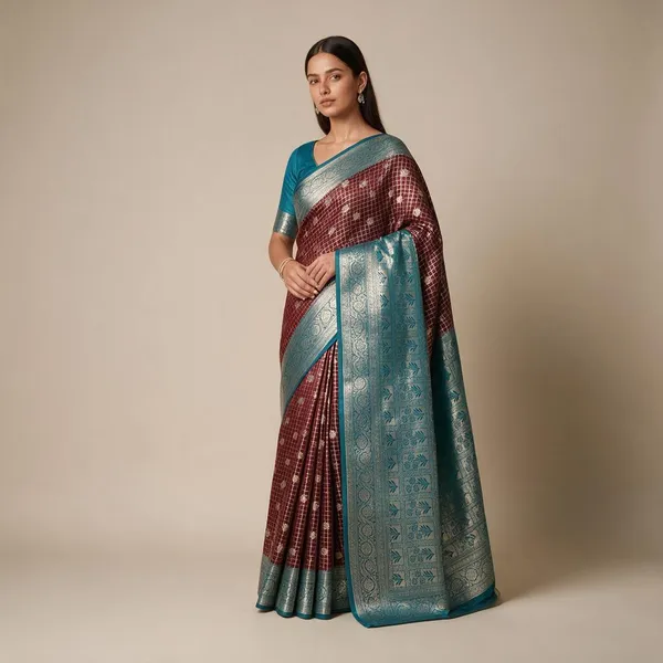 Maroon_Karishma_Silk_Woven_Zari_Check_Saree_For_Women