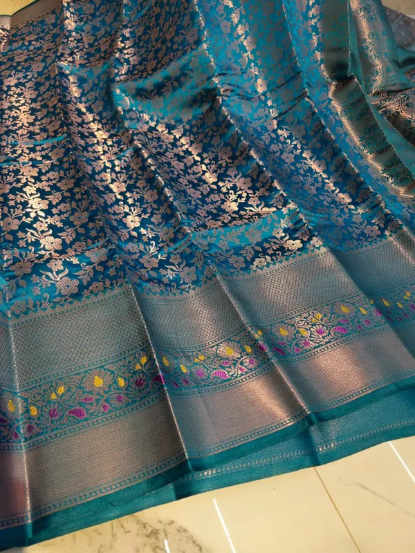 Teal_Karishma_Silk_Woven_Floral_Banarasi_Saree_For_Women