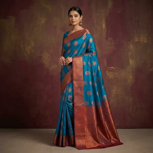 Softy_Rich_Pallu_Dark_Zari_Woven_Red_Border_Banarasi_Saree_For_Women