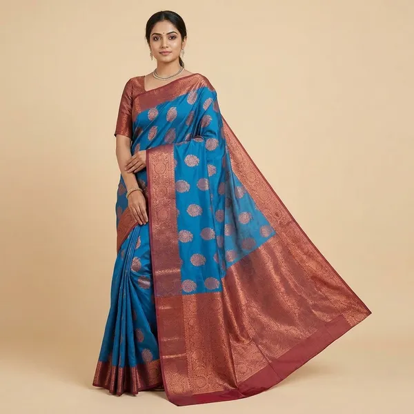 Softy_Rich_Pallu_Dark_Zari_Woven_Red_Border_Banarasi_Saree_For_Women